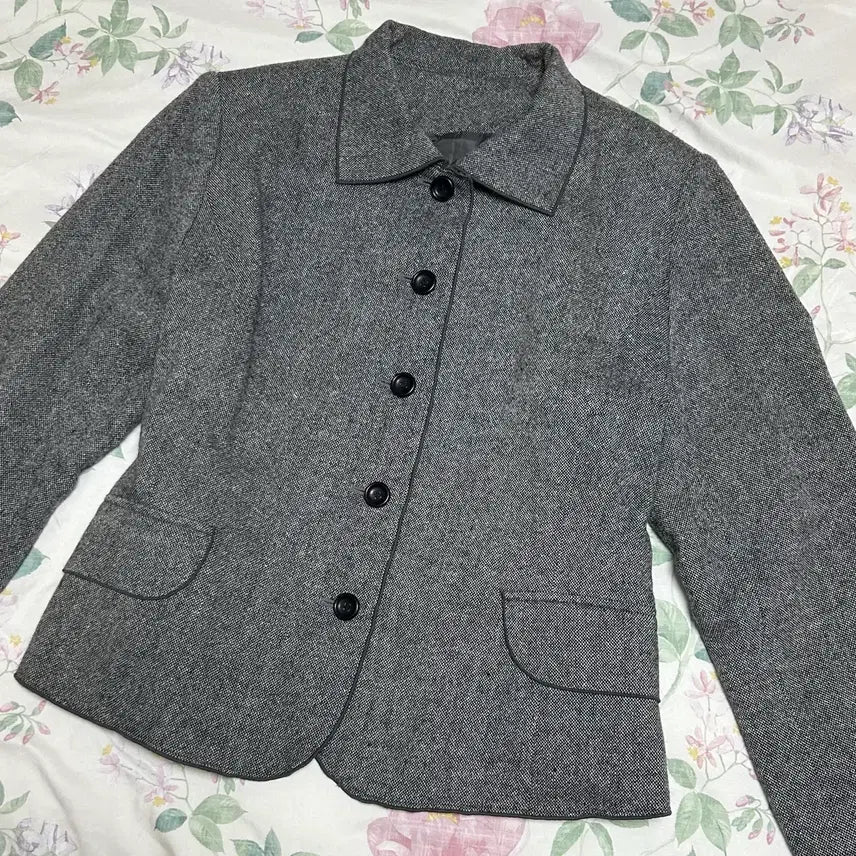 [BUNJANG] Vintage Grey Wool Collar Jacket / 빈티지 그레이 울 카라 자켓