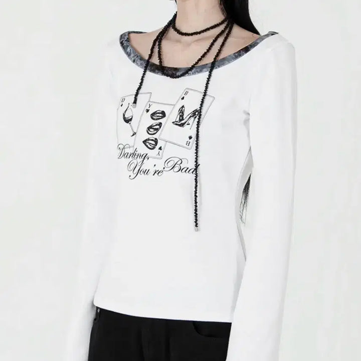 [BUNJANG] Darling Your Bad Velvet Trimming T-Shirt / 달링유어배드 플레잉 카드 벨벳 트리밍 티셔츠