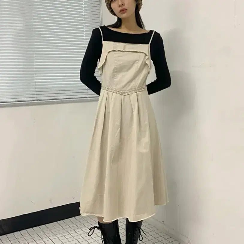 [BUNJANG] Milo Women Asymmetric Pleats Dress Ecru / 밀로 우먼 어시메트릭 플리츠 드레스 원피스 에크루