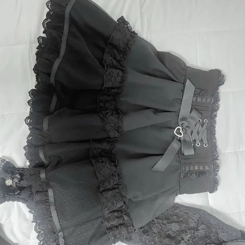 [SOLD OUT] 가격안내림)리즈리사 프론트 카슈쿨 빅리본 긴팔 셋업 블랙