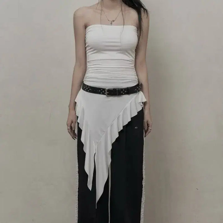 [BUNJANG] Khaki Point Layered Tube Top White / 카키포인트 레이어드 튜브탑 화이트