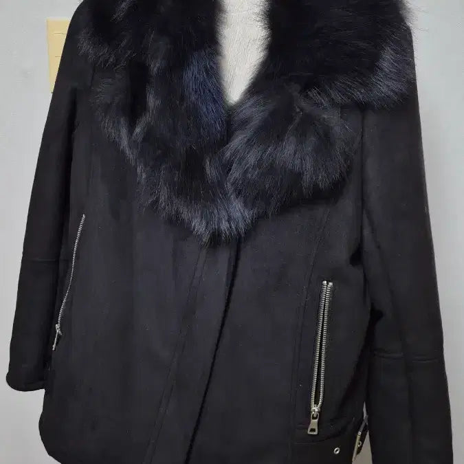 [BUNJANG] Black Suede Jacket with Fur Collar / 블랙 퍼 카라 스웨이드 자켓