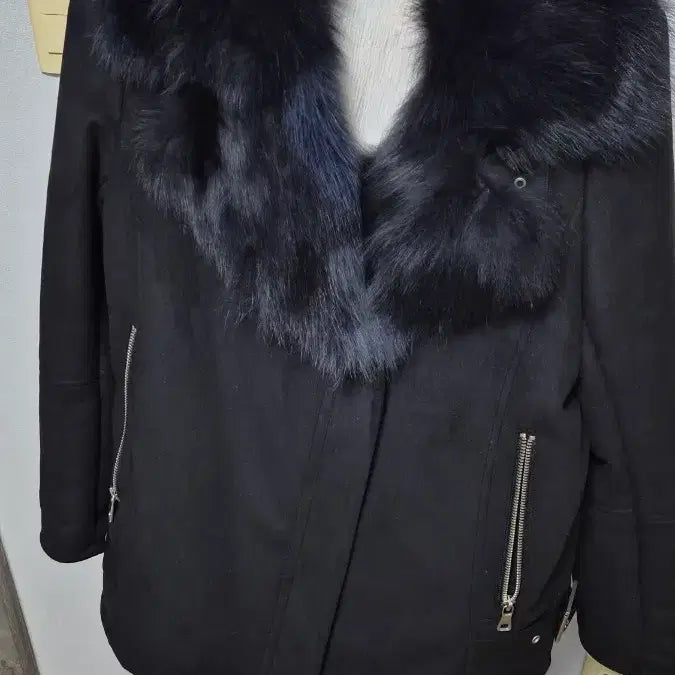 [BUNJANG] Black Suede Jacket with Fur Collar / 블랙 퍼 카라 스웨이드 자켓