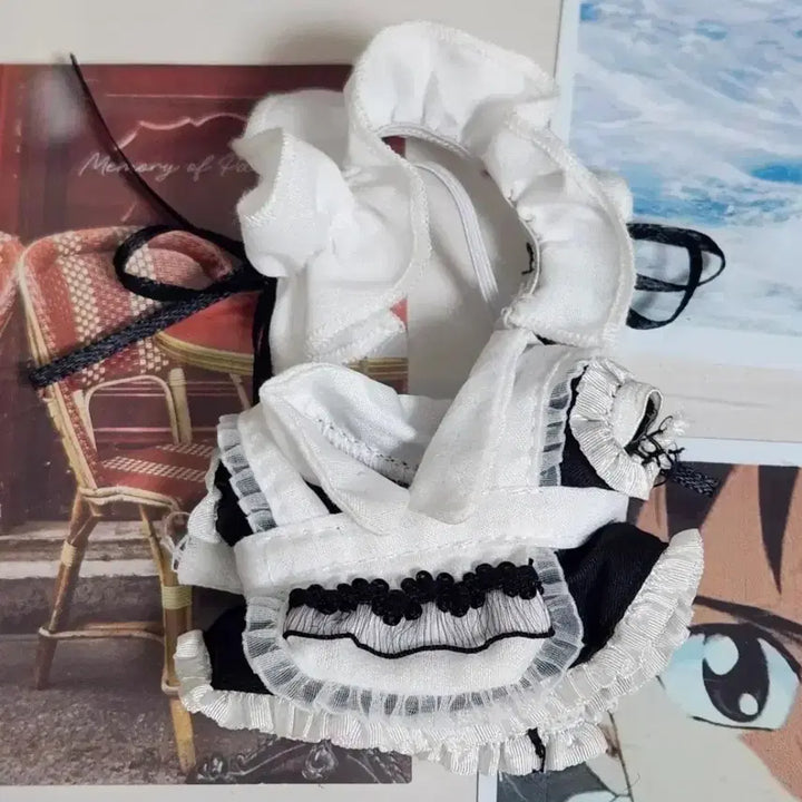 [BUNJANG] 10cm Doll Maid Outfit Black/White Lace Headband / 10cm 인형옷 메이드복 블랙/화이트 레이스 룩업 머리띠