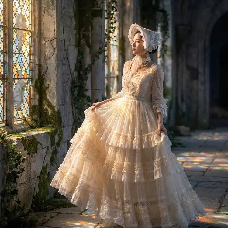 [BUNJANG] Lolita Lace Tiered Long Skirt / 로리타 레이스 캉캉롱스커트