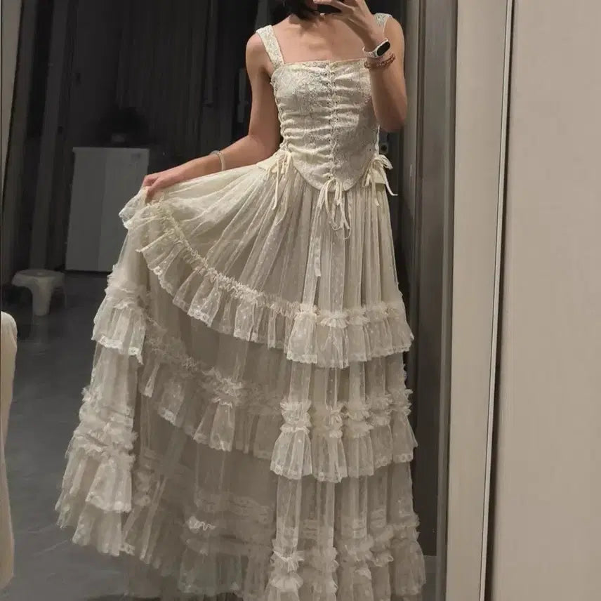 [BUNJANG] Lolita Lace Tiered Long Skirt / 로리타 레이스 캉캉롱스커트