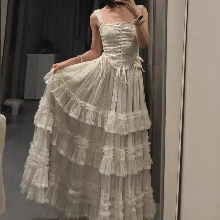 [BUNJANG] Lolita Lace Tiered Long Skirt / 로리타 레이스 캉캉롱스커트