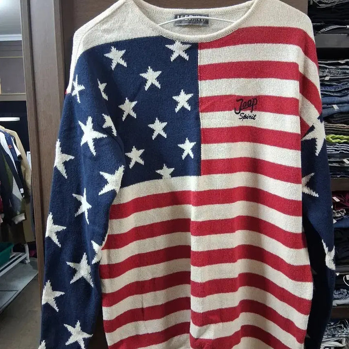[BUNJANG] Jeep Spirit US Flag Knit Sweater / Jeep Spirit 성조기 니트 스웨터