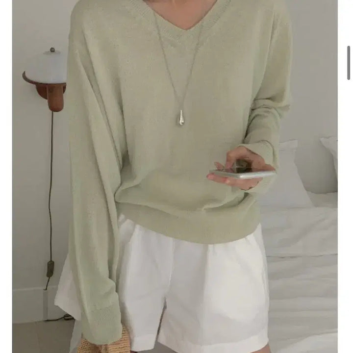 [BUNJANG] Lure Dove Linen V-Neck Knit Summer Mint / 루어 도브 린넨 브이넥 니트 썸머니트 민트색
