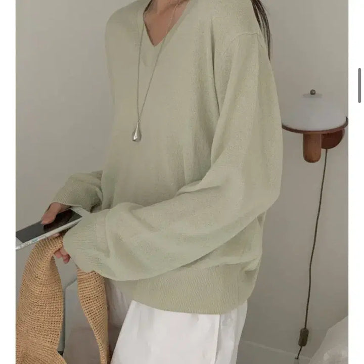 [BUNJANG] Lure Dove Linen V-Neck Knit Summer Mint / 루어 도브 린넨 브이넥 니트 썸머니트 민트색