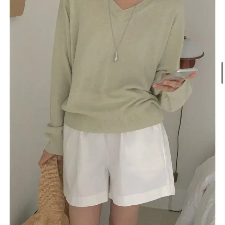[BUNJANG] Lure Dove Linen V-Neck Knit Summer Mint / 루어 도브 린넨 브이넥 니트 썸머니트 민트색
