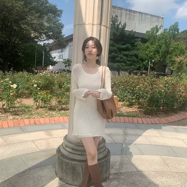 [BUNJANG] Jenio Self-Produced Dreamy Weave Knit Dress Set / 제니오 자체제작 드리미 위브 니트 원피스 세트