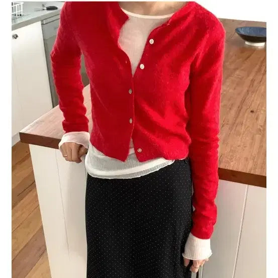 [BUNJANG] Cremme Alpaca Red Cardigan / 크렘므 알파카 레드 가디건
