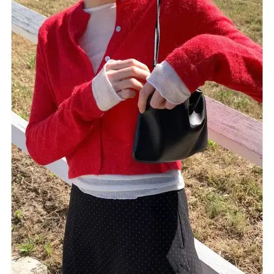 [BUNJANG] Cremme Alpaca Red Cardigan / 크렘므 알파카 레드 가디건