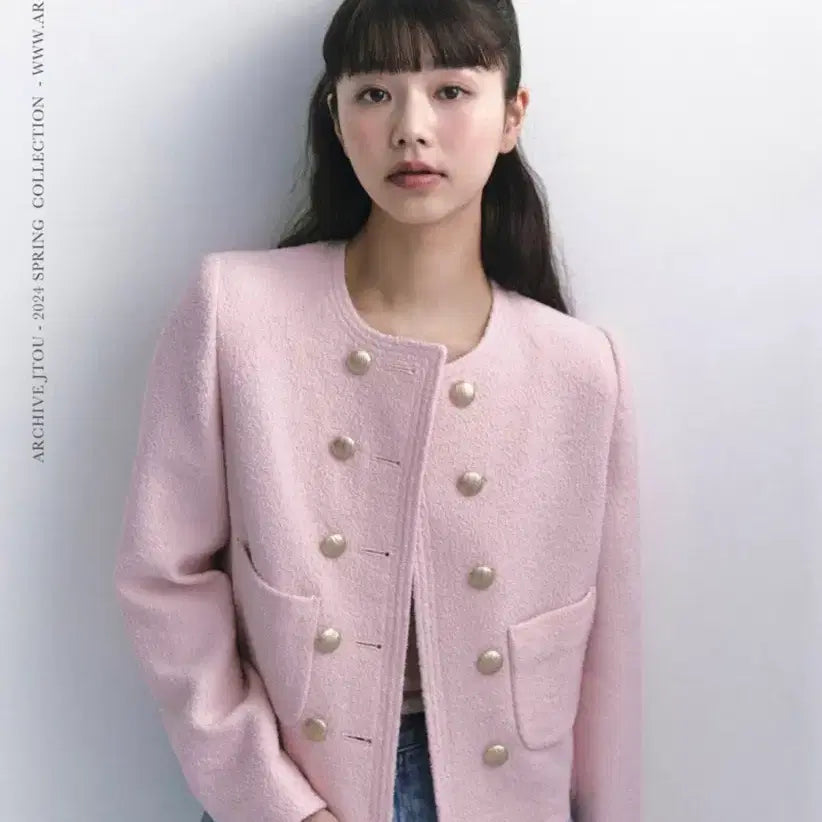 [BUNJANG] ARCHIVE JTOU Double Button Tweed Jacket Light Pink / 아카이브제이투유 ARCHIVE JTOU 더블 버튼 트위드 자켓