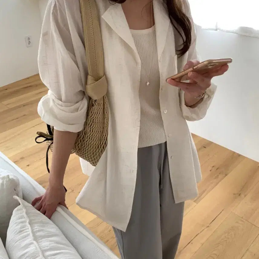[BUNJANG] Shopaholic Linen Salted Shirt Ivory / 샵아워 린넨 솔티드 셔츠