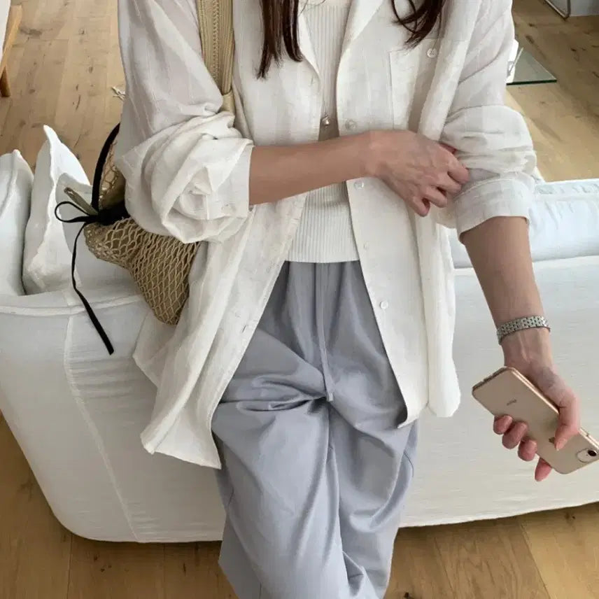 [BUNJANG] Shopaholic Linen Salted Shirt Ivory / 샵아워 린넨 솔티드 셔츠