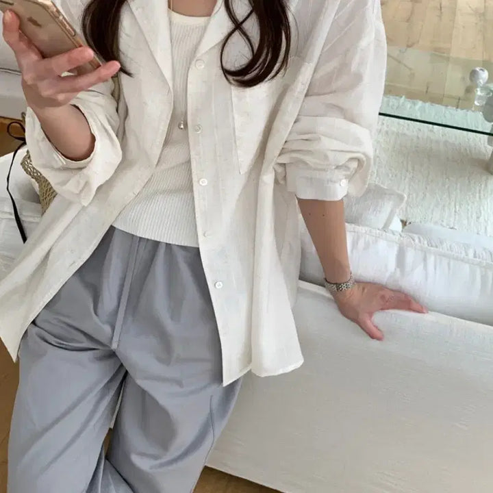[BUNJANG] Shopaholic Linen Salted Shirt Ivory / 샵아워 린넨 솔티드 셔츠