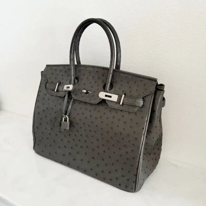 [BUNJANG] Ostrich Leather Birkin Style Tote Bag / 타조백