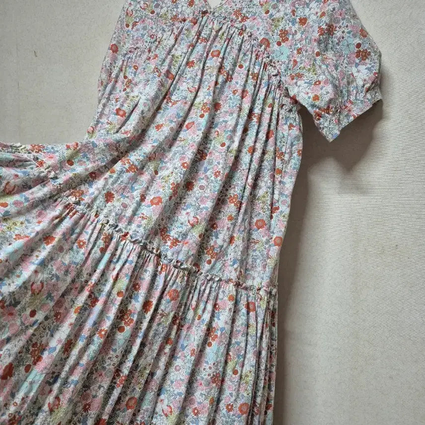 [BUNJANG] 100% Cotton Ditsy Floral Print Oversized Puff Sleeve Long Dress / 면100% 잔꽃프린트 오버핏 퍼프소매  롱 원피스