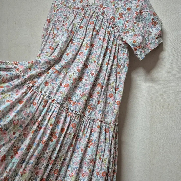 [BUNJANG] 100% Cotton Ditsy Floral Print Oversized Puff Sleeve Long Dress / 면100% 잔꽃프린트 오버핏 퍼프소매  롱 원피스