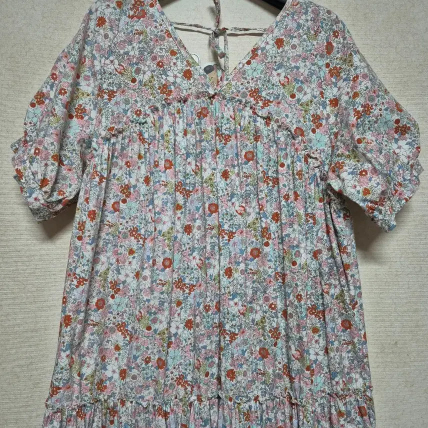 [BUNJANG] 100% Cotton Ditsy Floral Print Oversized Puff Sleeve Long Dress / 면100% 잔꽃프린트 오버핏 퍼프소매  롱 원피스