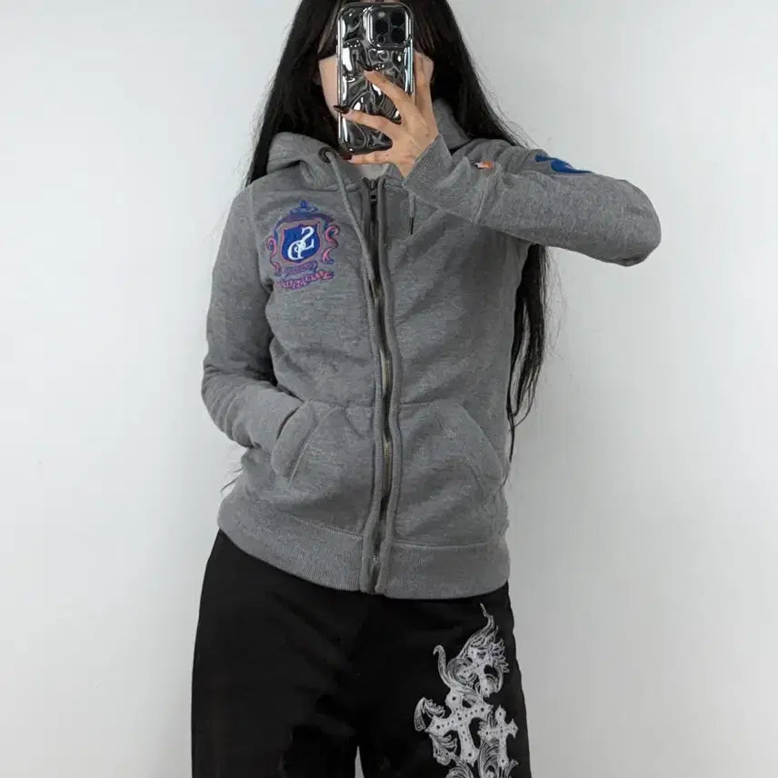 [BUNJANG] Superdry Grey Hoodie Zip-up Embroidered Logo E98 / 슈퍼드라이 그레이 후드집업 기모 자수로고 E98