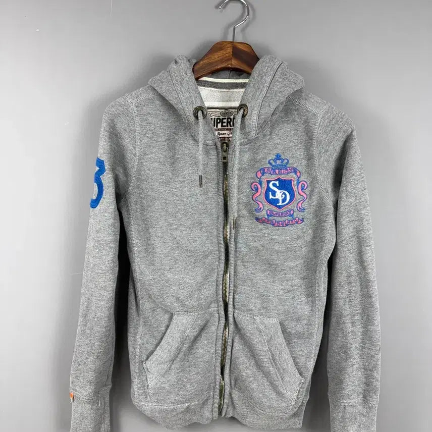 [BUNJANG] Superdry Grey Hoodie Zip-up Embroidered Logo E98 / 슈퍼드라이 그레이 후드집업 기모 자수로고 E98