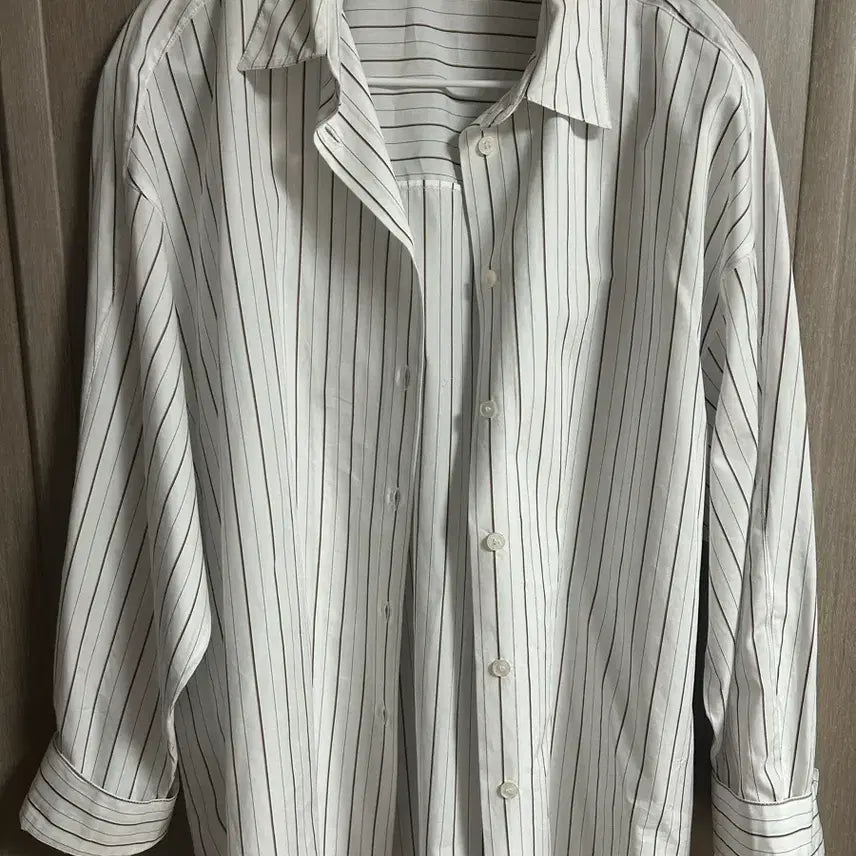 [BUNJANG] Massimo Dutti White Brown Stripe Shirt / 막시모두띠 화이트 브라운 스트라이프 셔츠