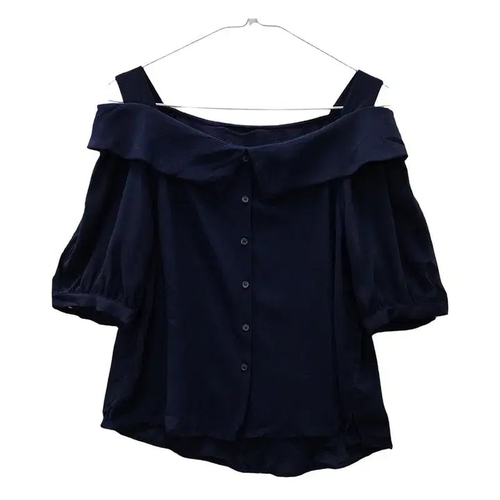 [BUNJANG] Vintage Navy Off-Shoulder Blouse (M) / 빈티지 오프숄더 네이비 블라우스 M