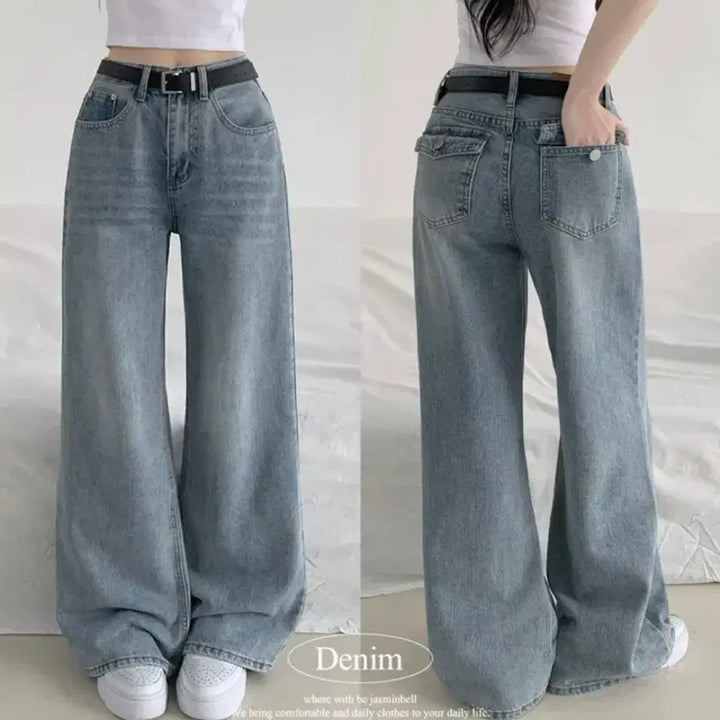 [BUNJANG] Jasmine Belle Wide Denim Pants (Light Blue, L) / 에이블리 자스민벨 와이드 데님 팬츠