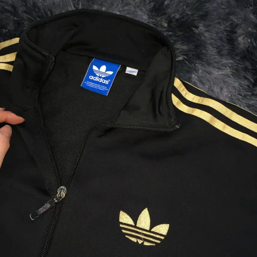 [BUNJANG] Adidas Black Jersey Gold Line Zip-Up Jacket Size 105 / 투티/A7 아디다스 블랙 져지 골드 라인 집업 자켓 105
