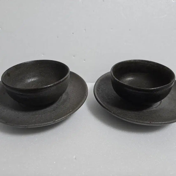 [BUNJANG] Black Glazed Teacup and Saucer Set (2 Pieces) / 흑유 잔과 잔대 2점 골동품