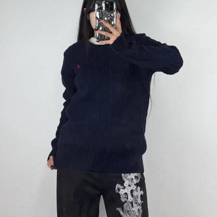[BUNJANG] Polo Ralph Lauren Cable Knit Sweater Navy XL / 폴로랄프로렌 케이블 니트 스웨터 네이비 E106