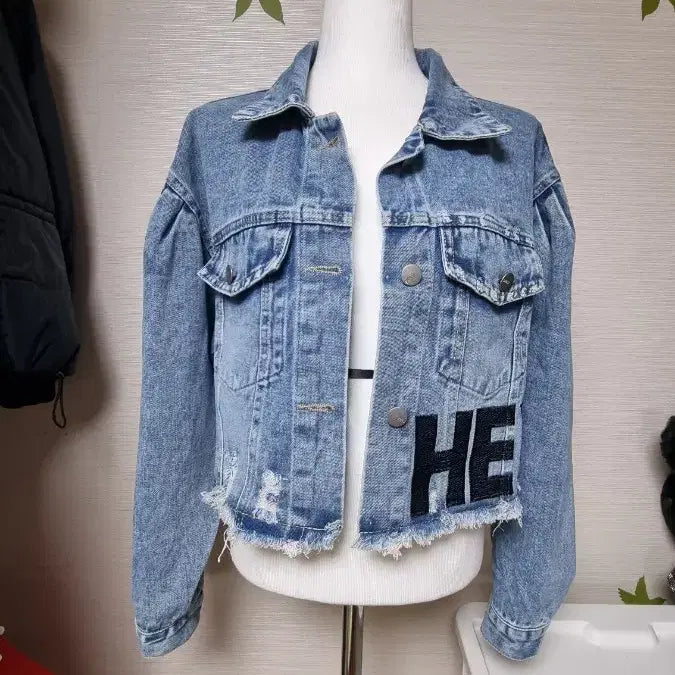 [BUNJANG] Lettering Embroidered Denim Cropped Jacket / 레터링 자수 데님 크롭 청자켓 66