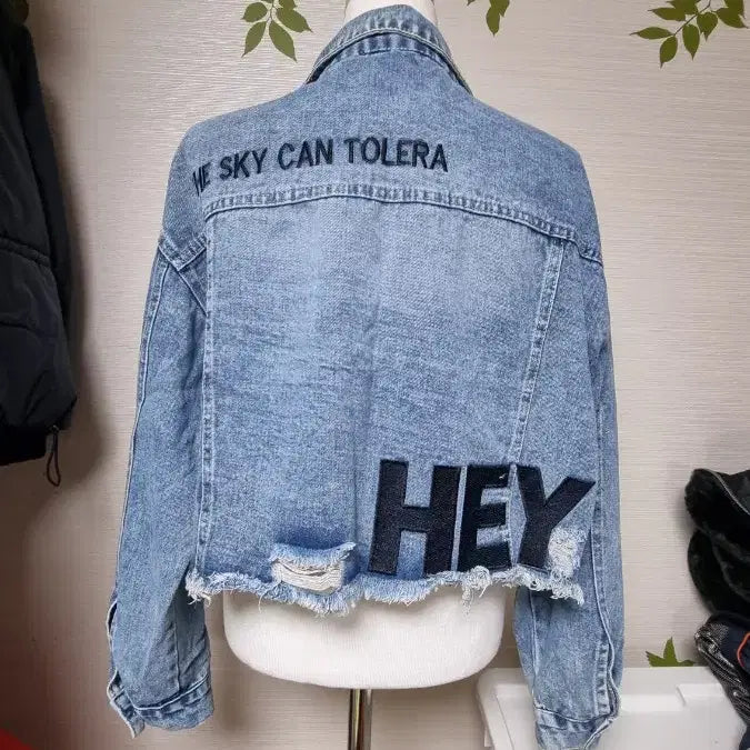 [BUNJANG] Lettering Embroidered Denim Cropped Jacket / 레터링 자수 데님 크롭 청자켓 66