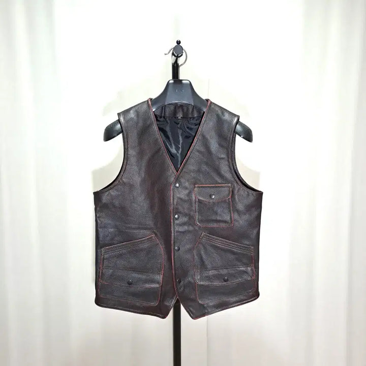 [BUNJANG] Genuine Leather Multi-Pocket Vest - XL / (새제품) 소가죽 멀티포켓 베스트 XL B860