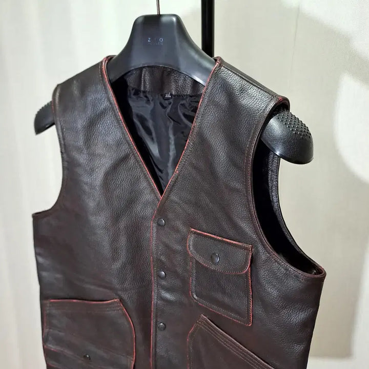 [BUNJANG] Genuine Leather Multi-Pocket Vest - XL / (새제품) 소가죽 멀티포켓 베스트 XL B860