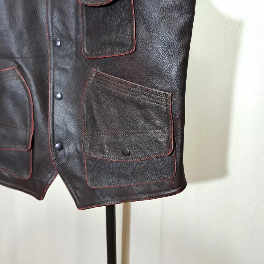 [BUNJANG] Genuine Leather Multi-Pocket Vest - XL / (새제품) 소가죽 멀티포켓 베스트 XL B860