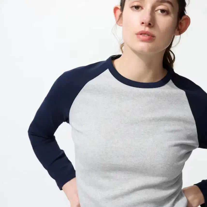 [BUNJANG] Uniqlo Soft Rib Raglan T-Shirt Navy M / 유니클로 소프트 립 나그랑 티 네이비
