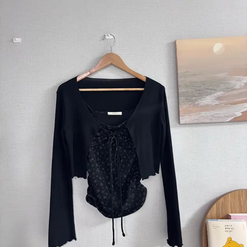 [BUNJANG] Ribbon Shirring Sleeveless Top + Cardigan Set / 리본셔링나시+가디건세트