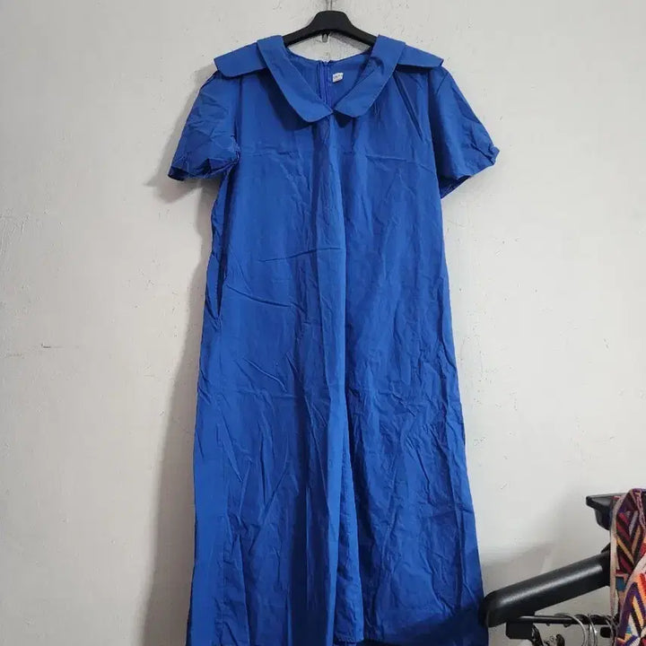 [BUNJANG] Blue Sailor Collar Long Dress / 블루 세일러 카라 롱 원피스
