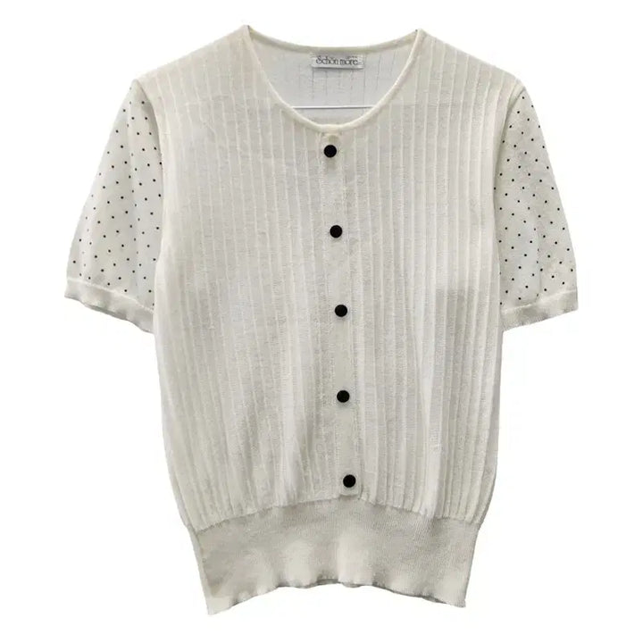 [BUNJANG] SCHON MORE Cream Dot Cardigan M Made in Japan / SCHON MORE 크림 도트 가디건 M MADE IN JAPAN