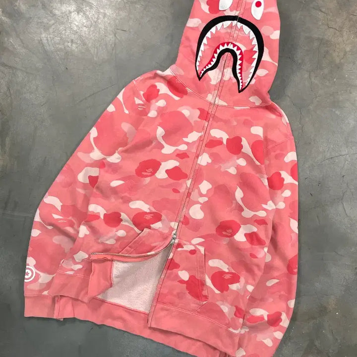 [BUNJANG] BAPE ABC Camo Pink Shark Full Zip Hoodie / 베이프 ABC카모 핑크 샤크 후드집업