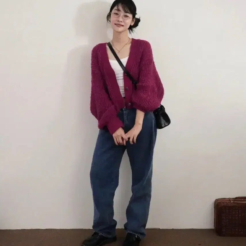 [SOLD OUT] 쉬이즈큐트 플러피 가디건 플럼 (새상품 컨디션)