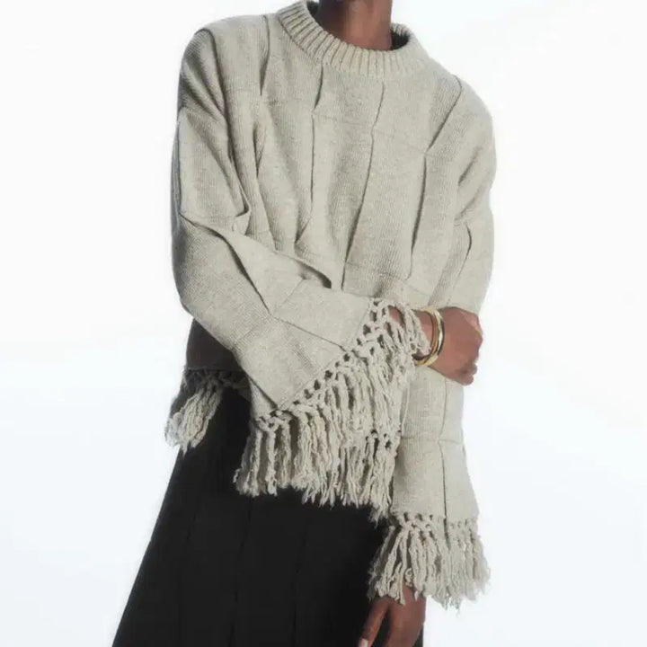 [BUNJANG] COS Fringe Paneled Wool Knit Sweater - Grey XS / COS 코스 프린지 파넬드 울 니트 스웨터 그레이 XS