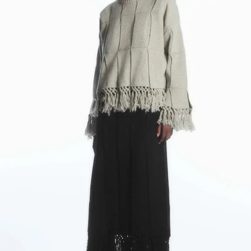 [BUNJANG] COS Fringe Paneled Wool Knit Sweater - Grey XS / COS 코스 프린지 파넬드 울 니트 스웨터 그레이 XS