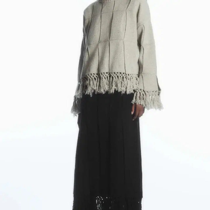 [BUNJANG] COS Fringe Paneled Wool Knit Sweater - Grey XS / COS 코스 프린지 파넬드 울 니트 스웨터 그레이 XS