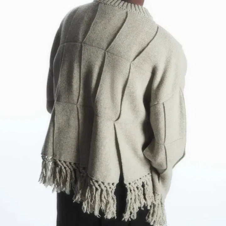 [BUNJANG] COS Fringe Paneled Wool Knit Sweater - Grey XS / COS 코스 프린지 파넬드 울 니트 스웨터 그레이 XS