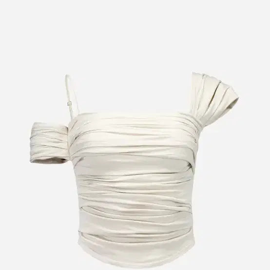 [BUNJANG] Harliehan Pleated Jersey Top Ecru / 할리한 플리츠저지탑